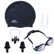 Swimming Set Swimming Goggles Swim Cap Nose Clip Earplugs Set for Men Women Adult Youth Kids (Black)